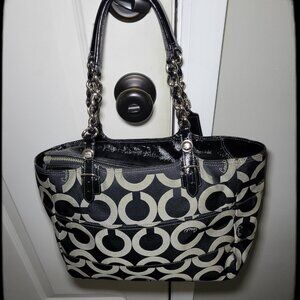 💥 COACH Madison Tribeca OP Art Black Signature Tote Bag Purse 14133💥